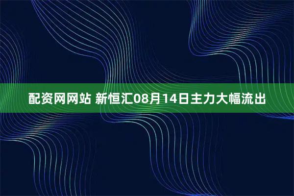 配资网网站 新恒汇08月14日主力大幅流出